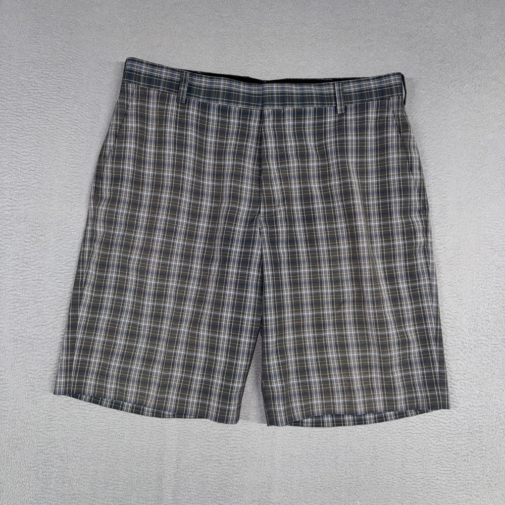 Nike Shorts Mens 36 Grey Plaid Flat Front Tiger Woods Collection Golf Preppy